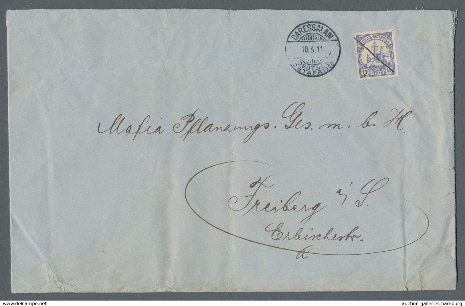 Deutsch-Ostafrika: 1911, Kaiseryacht 15 Heller Auf Großformatigem Bedarfsbrief Mit Rückseitigem Abse - Deutsch-Ostafrika