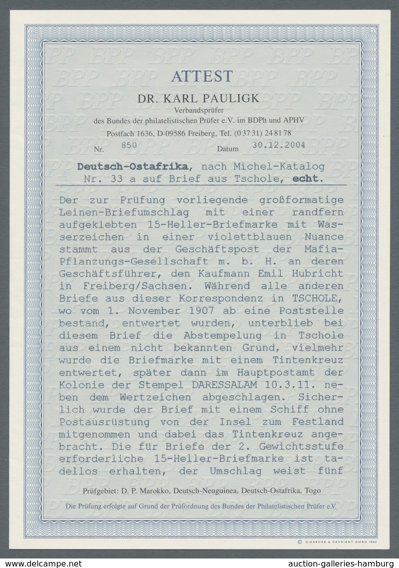 Deutsch-Ostafrika: 1911, Kaiseryacht 15 Heller Auf Großformatigem Bedarfsbrief Mit Rückseitigem Abse - Afrique Orientale