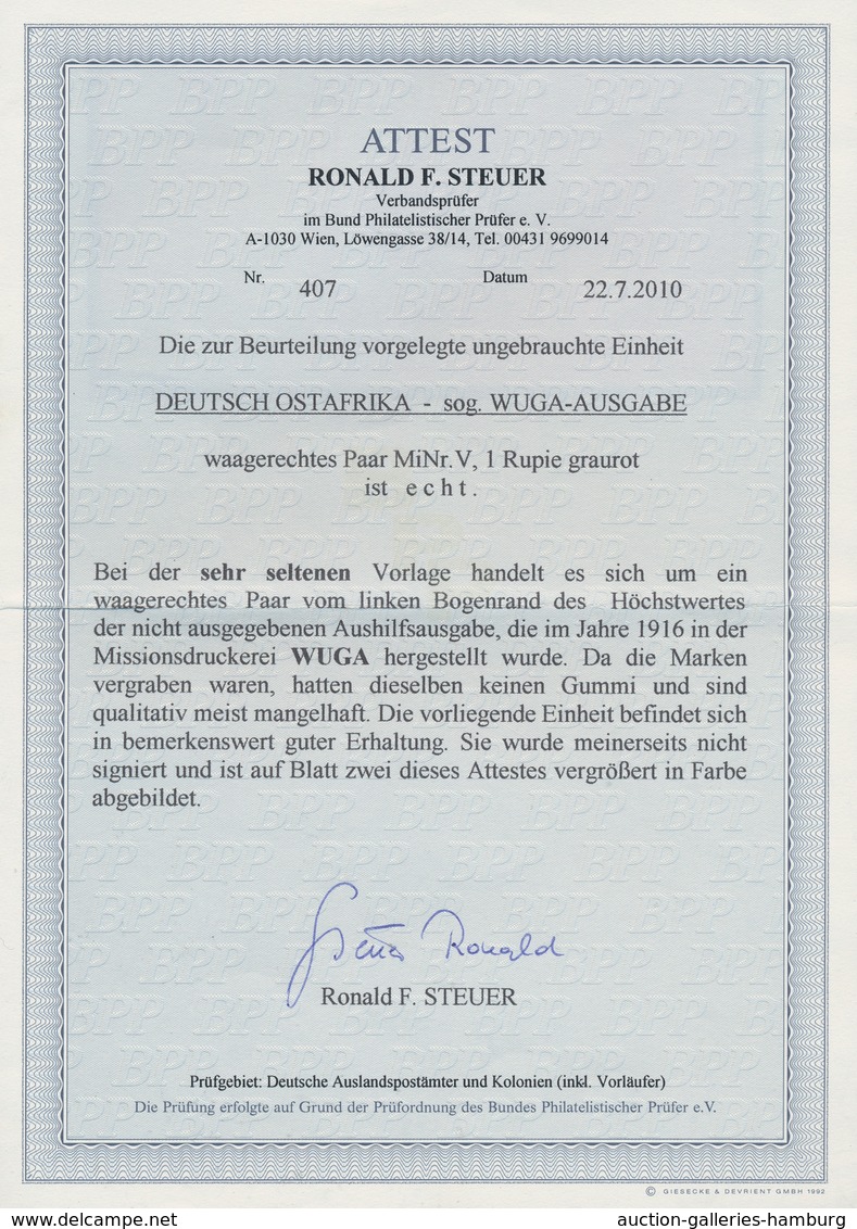 Deutsch-Ostafrika: 1916, WUGA-Ausgabe, Alle 3 Werte In Waagerechten Pracht-Paaren, Inclusive Des Sel - África Oriental Alemana
