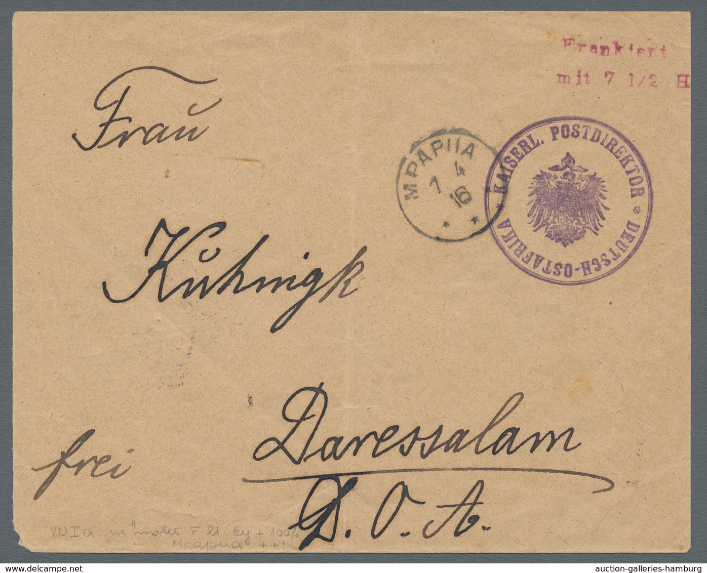 Deutsch-Ostafrika - Ganzsachen: 1916 - MPAPUA (7.4.16), Stempel "große 16". PRIVATUMSCHLAG Der Postd - Duits-Oost-Afrika