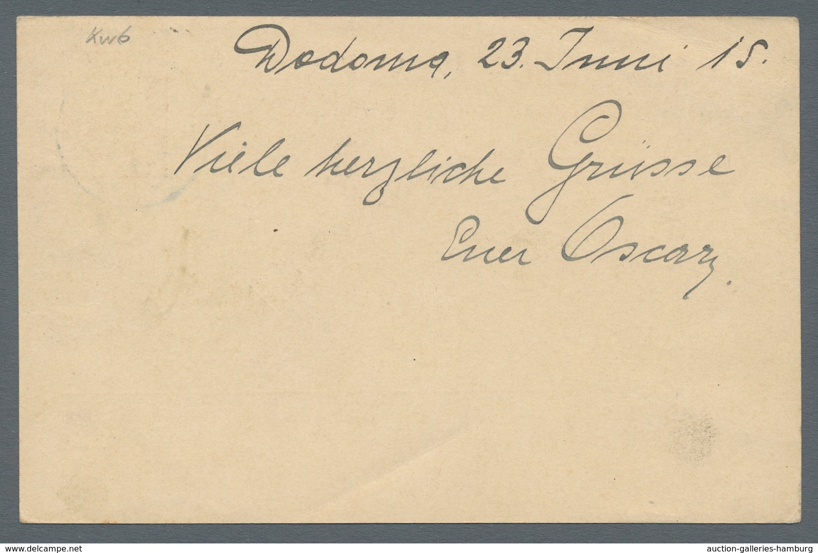 Deutsch-Ostafrika - Stempel: 1915 - DODOMA (22.6.15). Ganzsache 7 1/2 Heller Mit Rotviolettem Zensur - Deutsch-Ostafrika