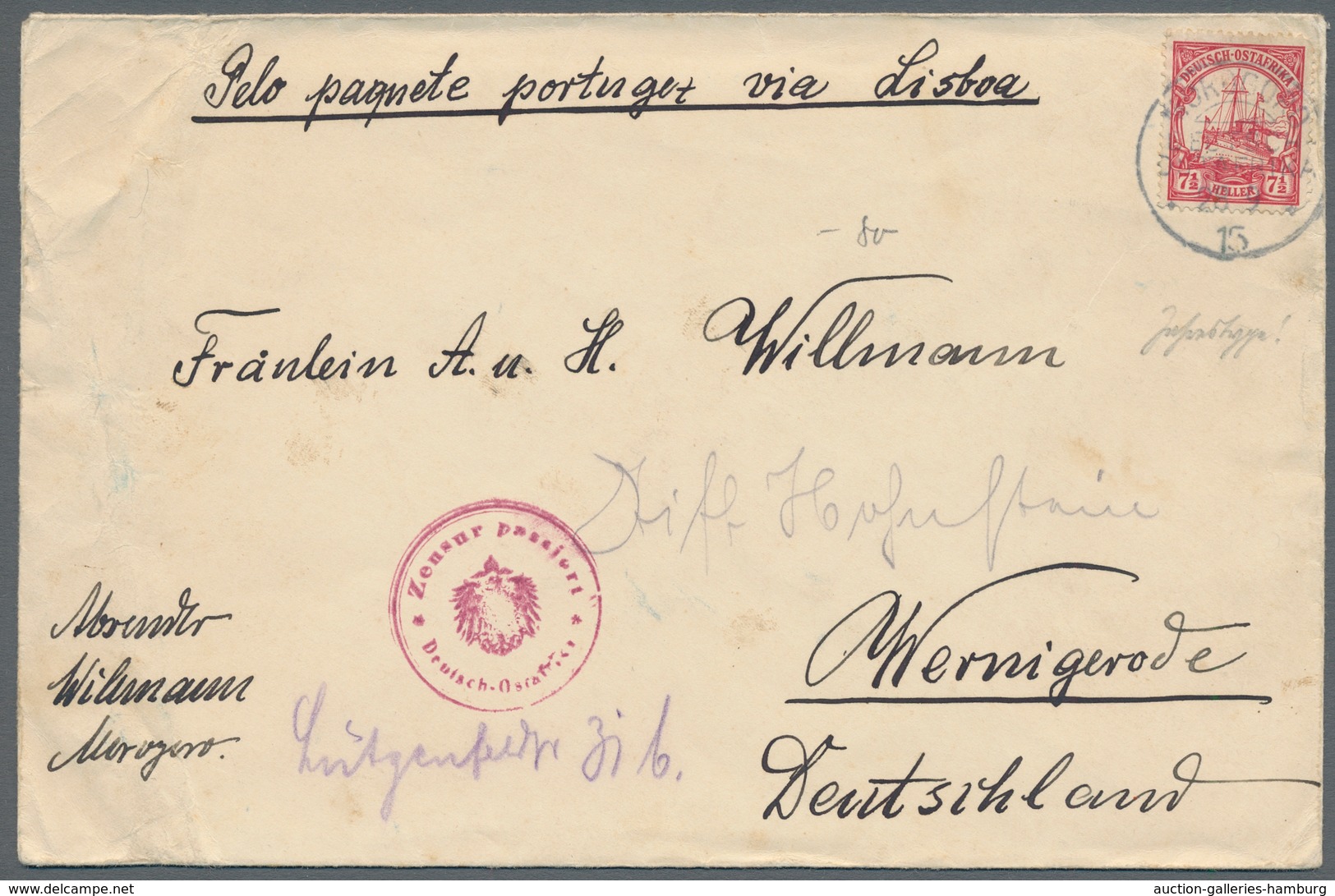 Deutsch-Ostafrika - Stempel: 1915 - MOROGORO (26.9.15). 7 1/2 Heller (Mi.-Nr. 32) Auf Großem Brief N - Deutsch-Ostafrika