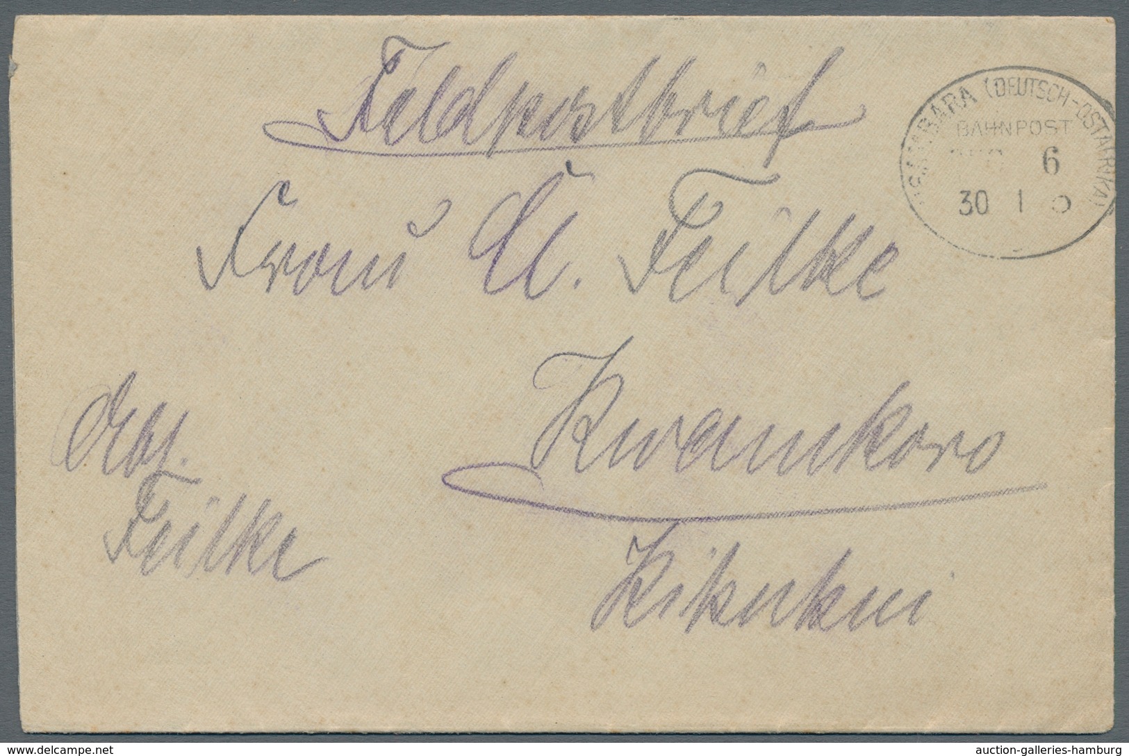Deutsch-Ostafrika - Stempel: 1916 - USAMBARA - Bahnpost (30.1.16). Stempel Von Zug 6, Große Jahresza - África Oriental Alemana