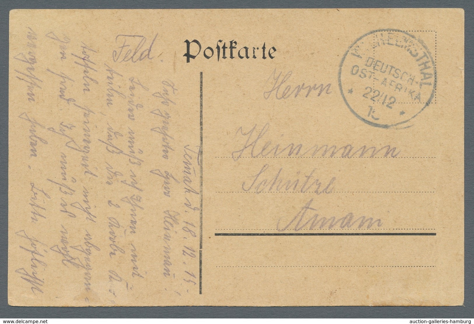 Deutsch-Ostafrika - Stempel: 1915 - WILHELMSTHAL (22.12.15). Feldpostkarte Aus Temmath/Wilhelmstal N - África Oriental Alemana