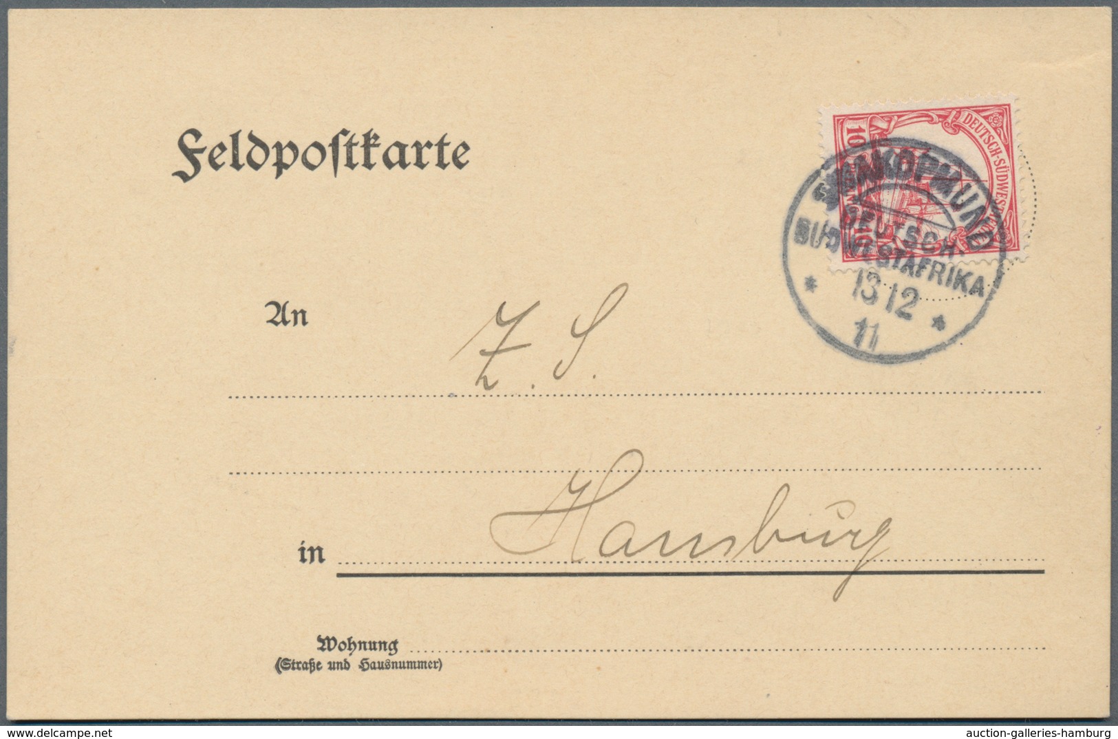 Deutsch-Südwestafrika: 1911, 10 Pf Karminrot Yacht, Portogerechte EF Auf Postkarte Verwendet Als ZEI - África Del Sudoeste Alemana