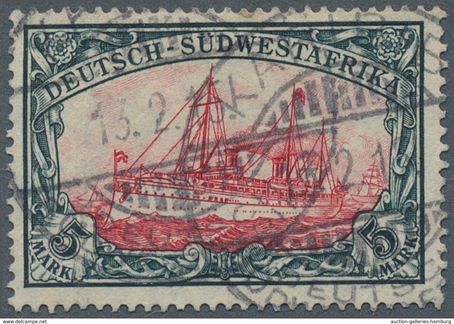 Deutsch-Südwestafrika: 1906, 5 Mark Schiffszeichnung Sauber Gestempelt Und Einwandfrei, Fotokurzbefu - África Del Sudoeste Alemana