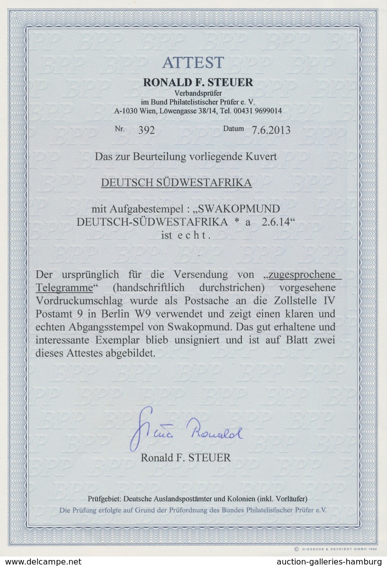 Deutsch-Südwestafrika - Besonderheiten: 1914, Vordruckumschlag Für Die Versendung Von "...zugesproch - África Del Sudoeste Alemana