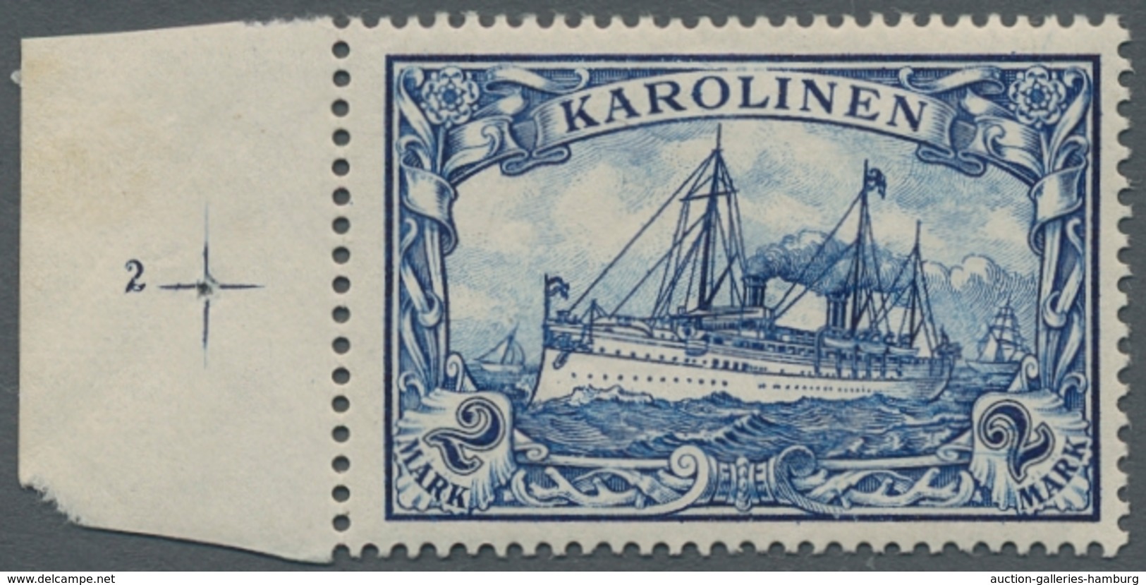 Deutsche Kolonien - Karolinen: 1900, Kaiseryacht 2 Mark Ungebraucht Vom Linken Seitenrand Mit Passer - Isole Caroline
