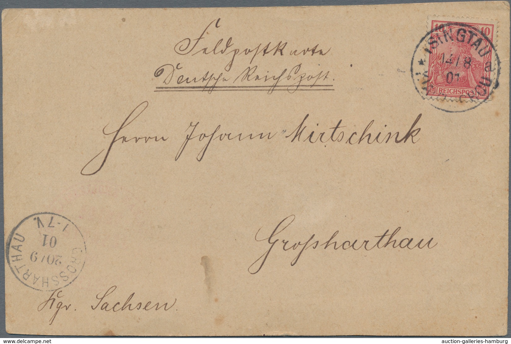 Deutsche Kolonien - Kiautschou - Mitläufer: 1901, Feldpostkarte Mit Interessantem Text "In Ermangelu - Kiaochow