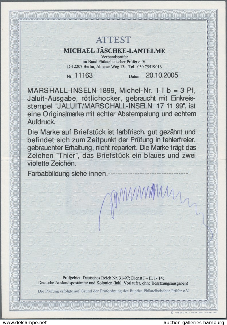 Deutsche Kolonien - Marshall-Inseln: 1899, 3 Pfg. Rötlichocker Auf Luxus-Briefstück Mit Vollem K1 "J - Islas Marshall