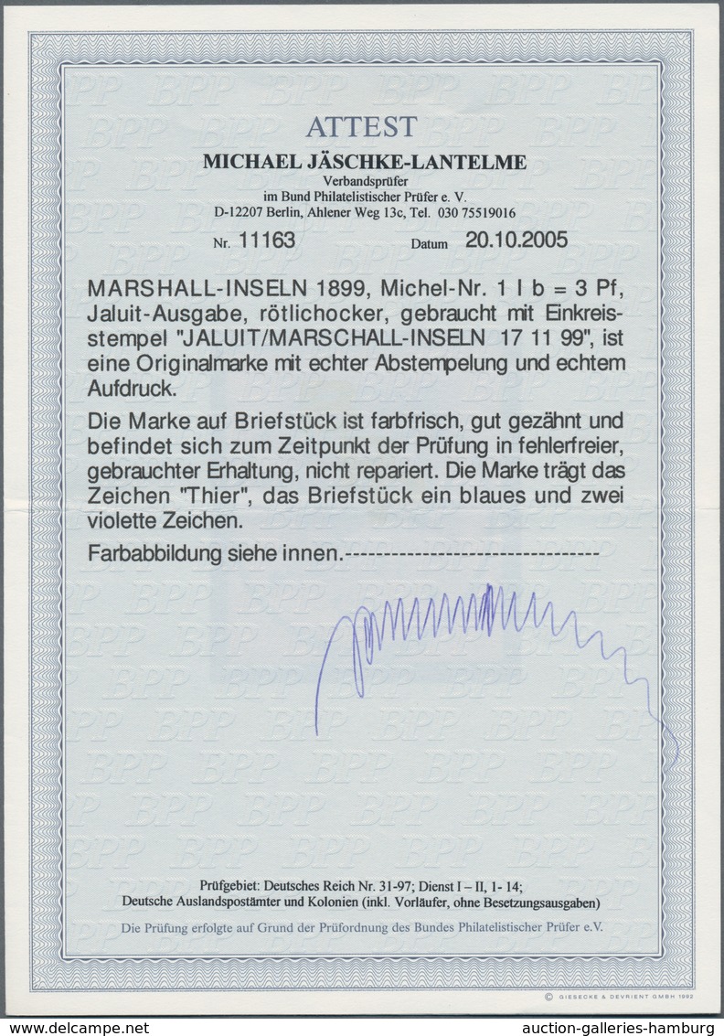 Deutsche Kolonien - Marshall-Inseln: 1899, 3 Pfg. Rötlichocker Auf Luxus-Briefstück Mit Vollem K1 "J - Marshall