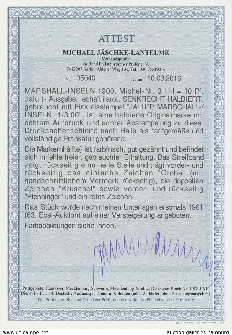 Deutsche Kolonien - Marshall-Inseln: 1899, 10 Pf. Krone Adler Lebhaftrot, Der "Jaluit Ausgabe", Tade - Marshall