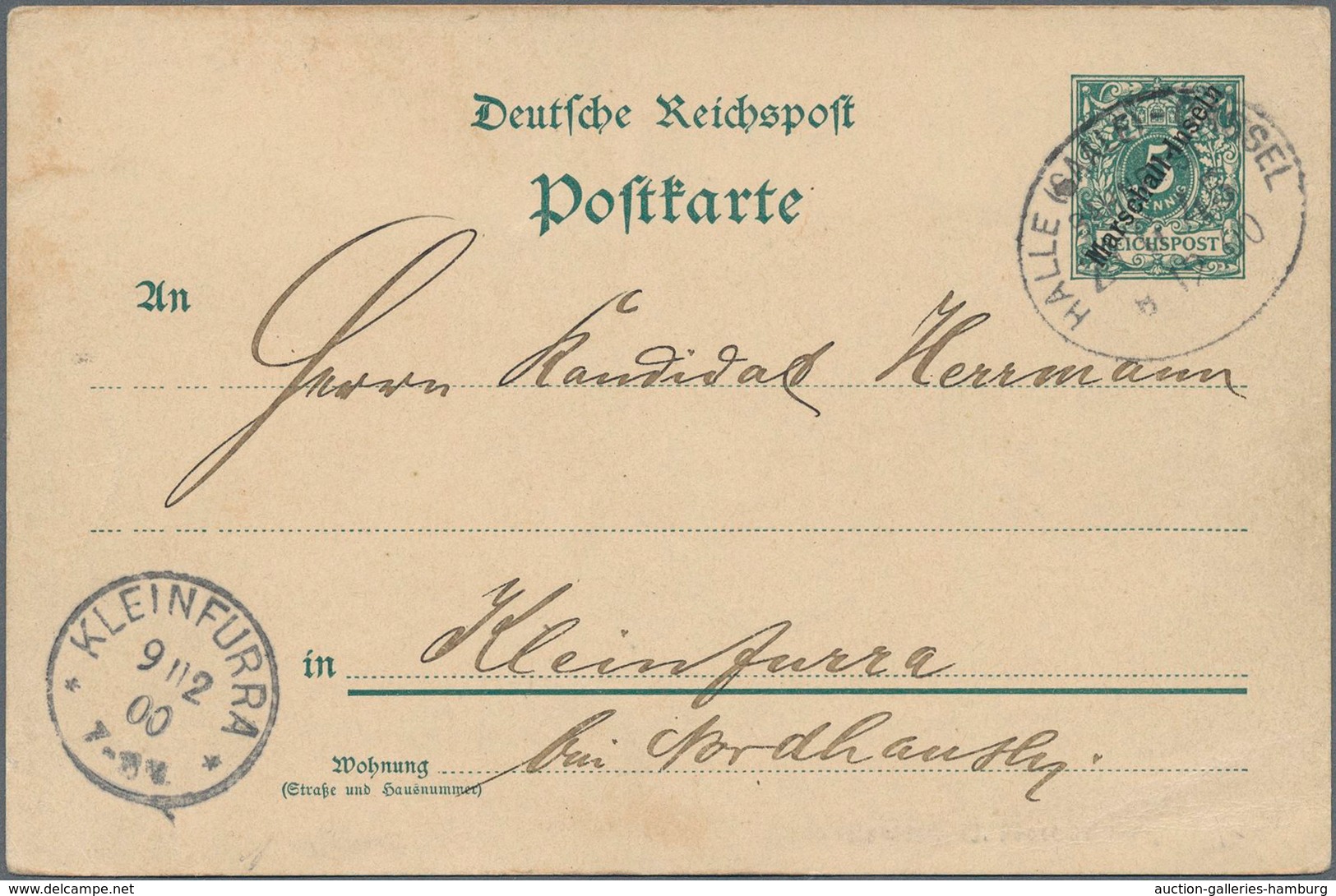 Deutsche Kolonien - Marshall-Inseln - Ganzsachen: 1900, 5 Pf Grün Ganzsachenkarte Von JALUIT Nach Kl - Isole Marshall