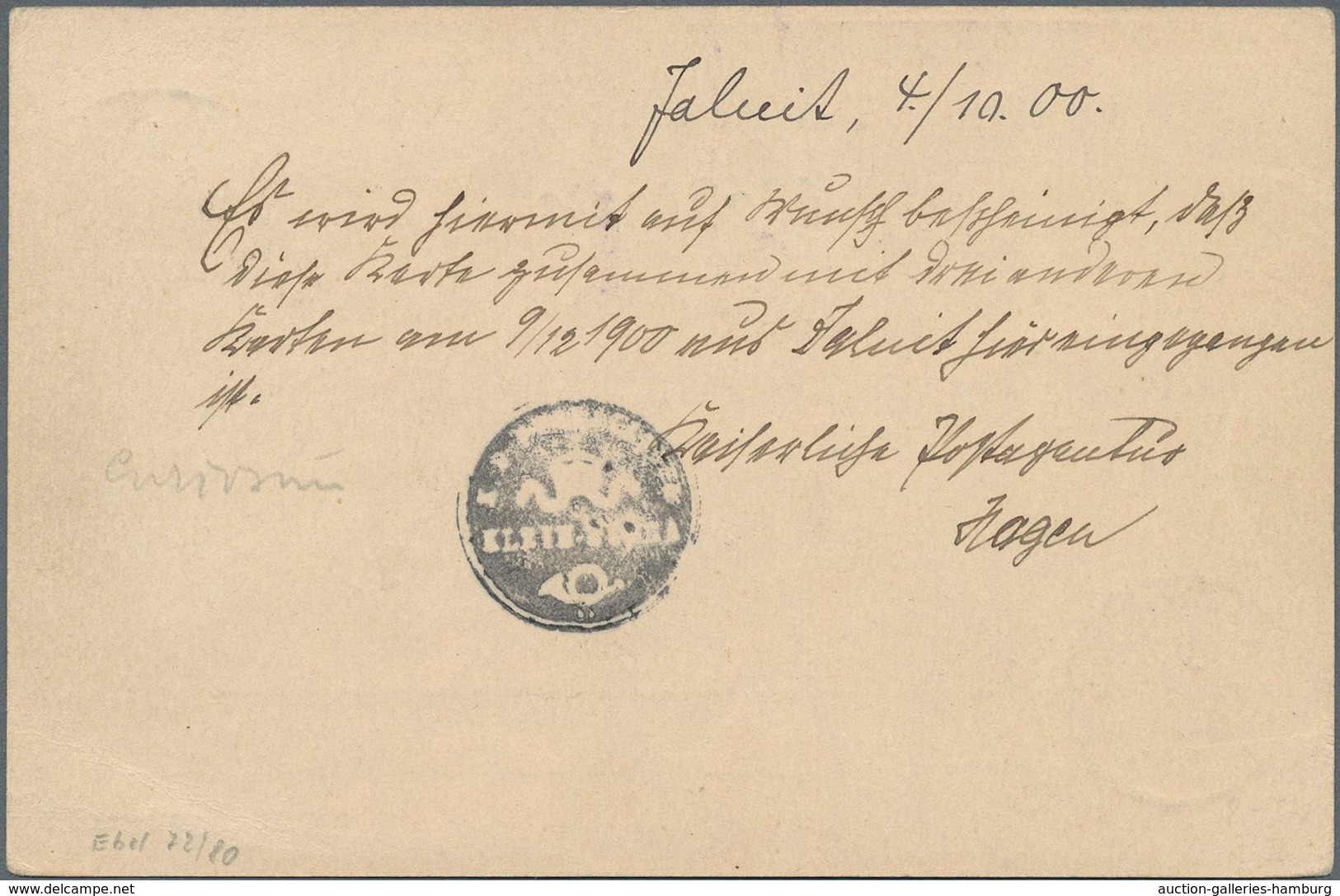 Deutsche Kolonien - Marshall-Inseln - Ganzsachen: 1900, 5 Pf Grün Ganzsachenkarte Von JALUIT Nach Kl - Islas Marshall