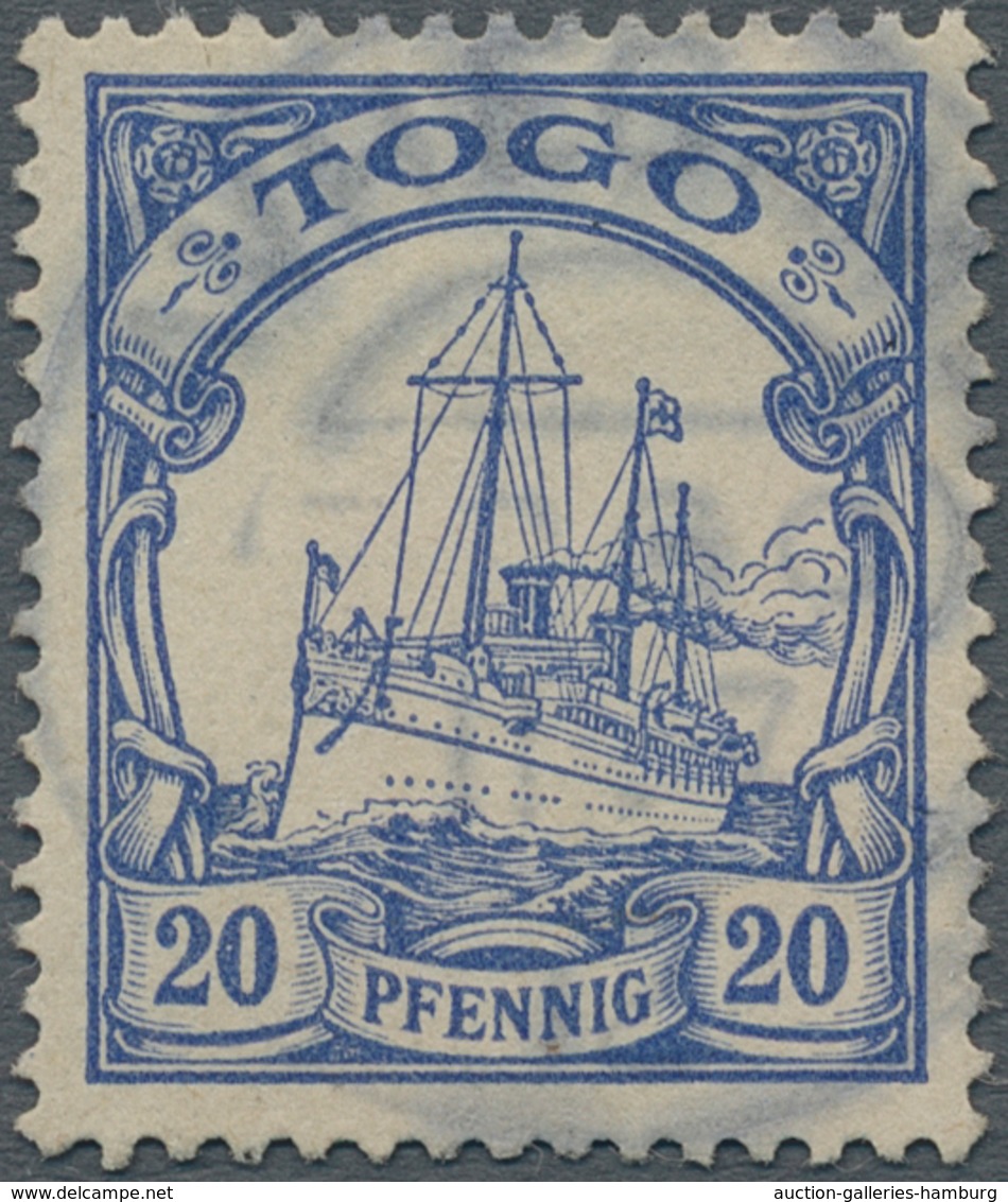 Deutsche Kolonien - Togo: 1900, 20 Pfg. Blau Kaiseryacht Mit Stempel "AVHEGAME (TOGO) 11.7.12". Die - Togo
