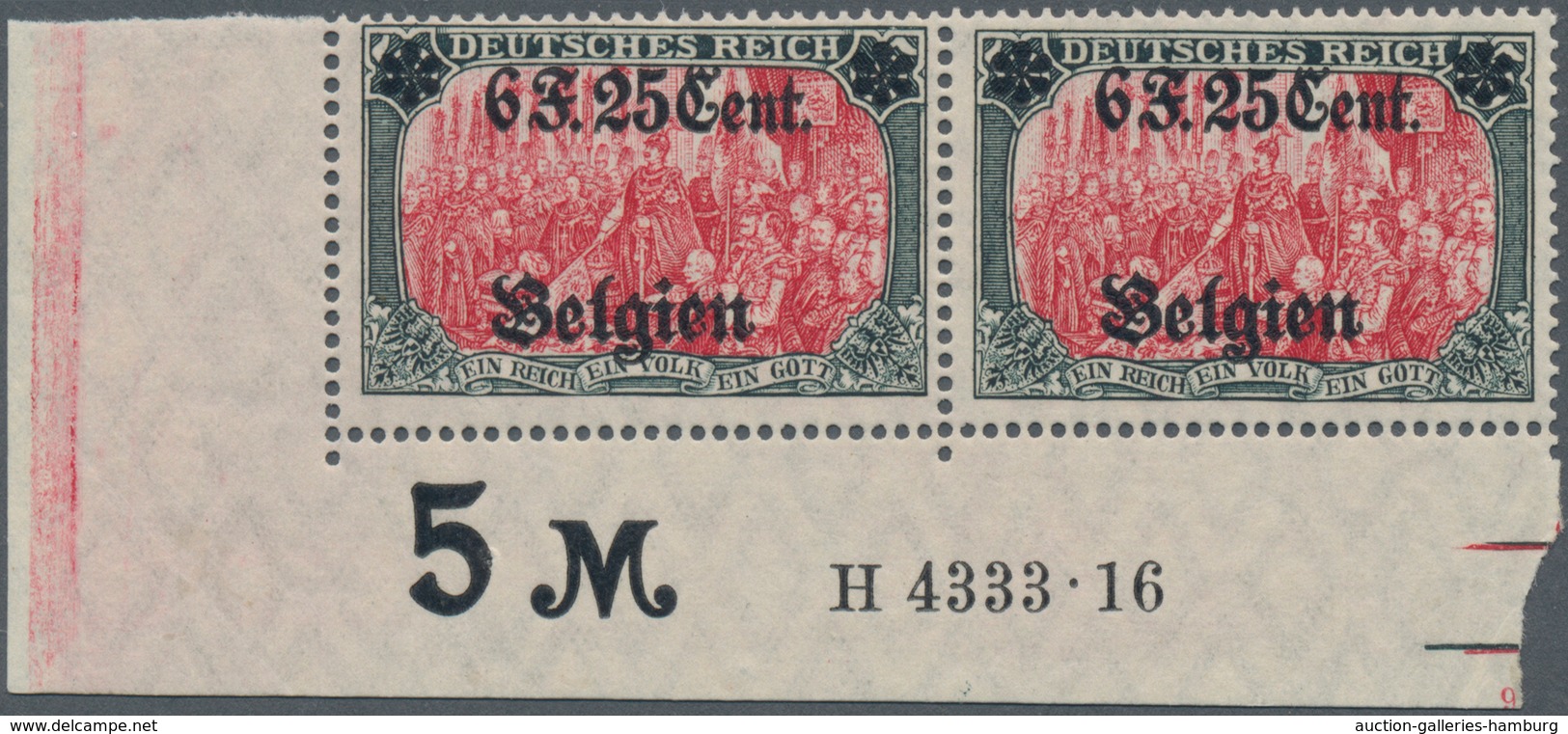 Deutsche Besetzung I. WK: Landespost In Belgien: 1916, Freimarken Mit Aufdruck 6 F. 25 C. Auf 5 M In - Besetzungen 1914-18