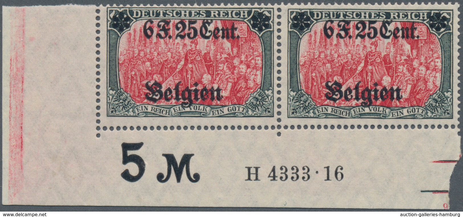 Deutsche Besetzung I. WK: Landespost In Belgien: 1916, Freimarken Mit Aufdruck 6 F. 25 C. Auf 5 M In - Occupation 1914-18