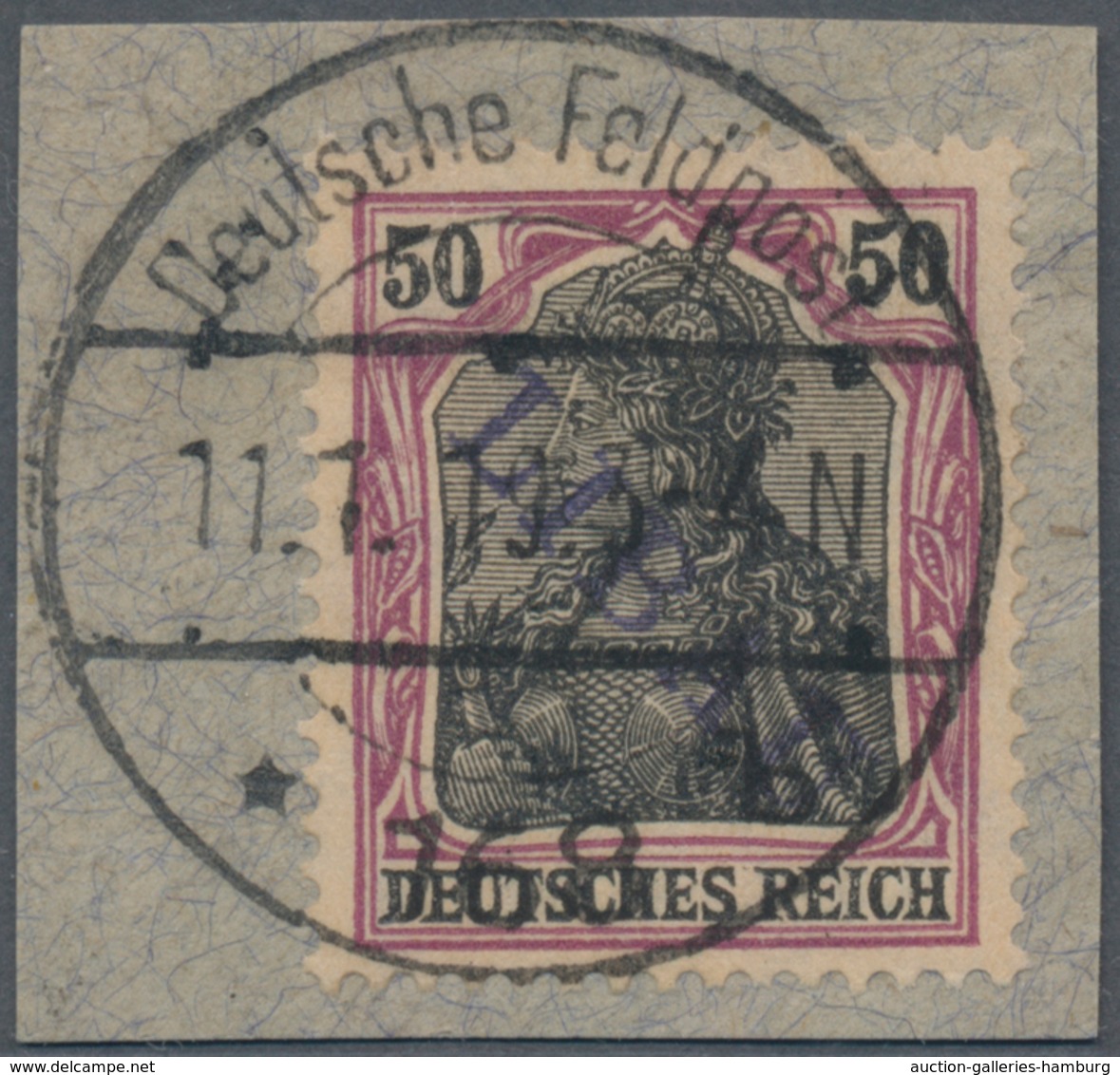 Deutsche Besetzung I. WK: Postgebiet Ober. Ost - Libau: 1919, 50 Pfg. Germania Mit Violettem Aufdruc - Ocupación 1914 – 18