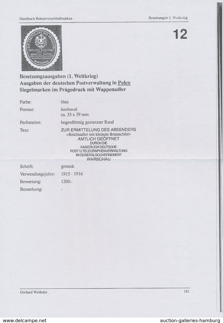 Deutsche Besetzung I. WK: Deutsche Post In Polen: 1916, Satz-R-Brief Mit Komplettem Satz Germania 3 - Besetzungen 1914-18