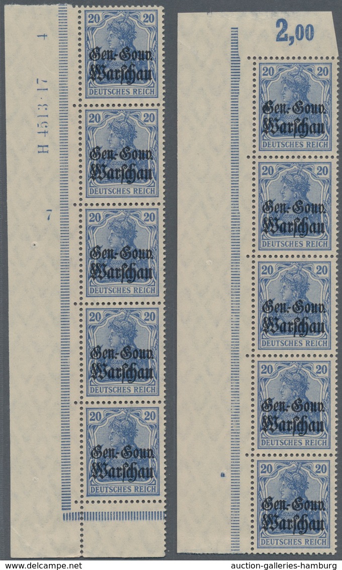 Deutsche Besetzung I. WK: Deutsche Post In Polen: 1917, 20 Pfg. Dunkelultramarin, Zwei Senkrechte 5e - Bezetting 1914-18