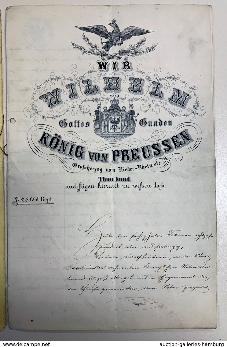 Deutsche Abstimmungsgebiete: Saargebiet: 1877 Bzw. 1896, Notarielle Ausfertigung Einer Verkündigung - Briefe U. Dokumente