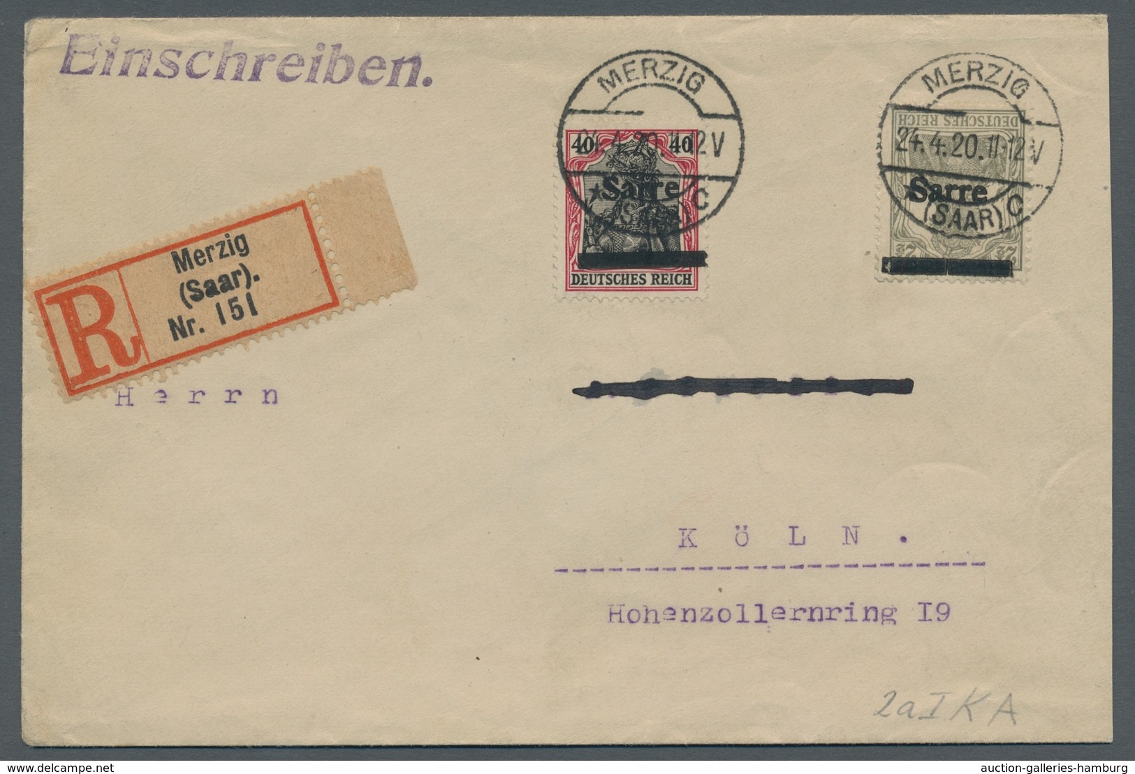 Deutsche Abstimmungsgebiete: Saargebiet: 1920, "2 ½ Pfg. Germania/Sarre Mit Kopfstehendem Aufdruck", - Storia Postale