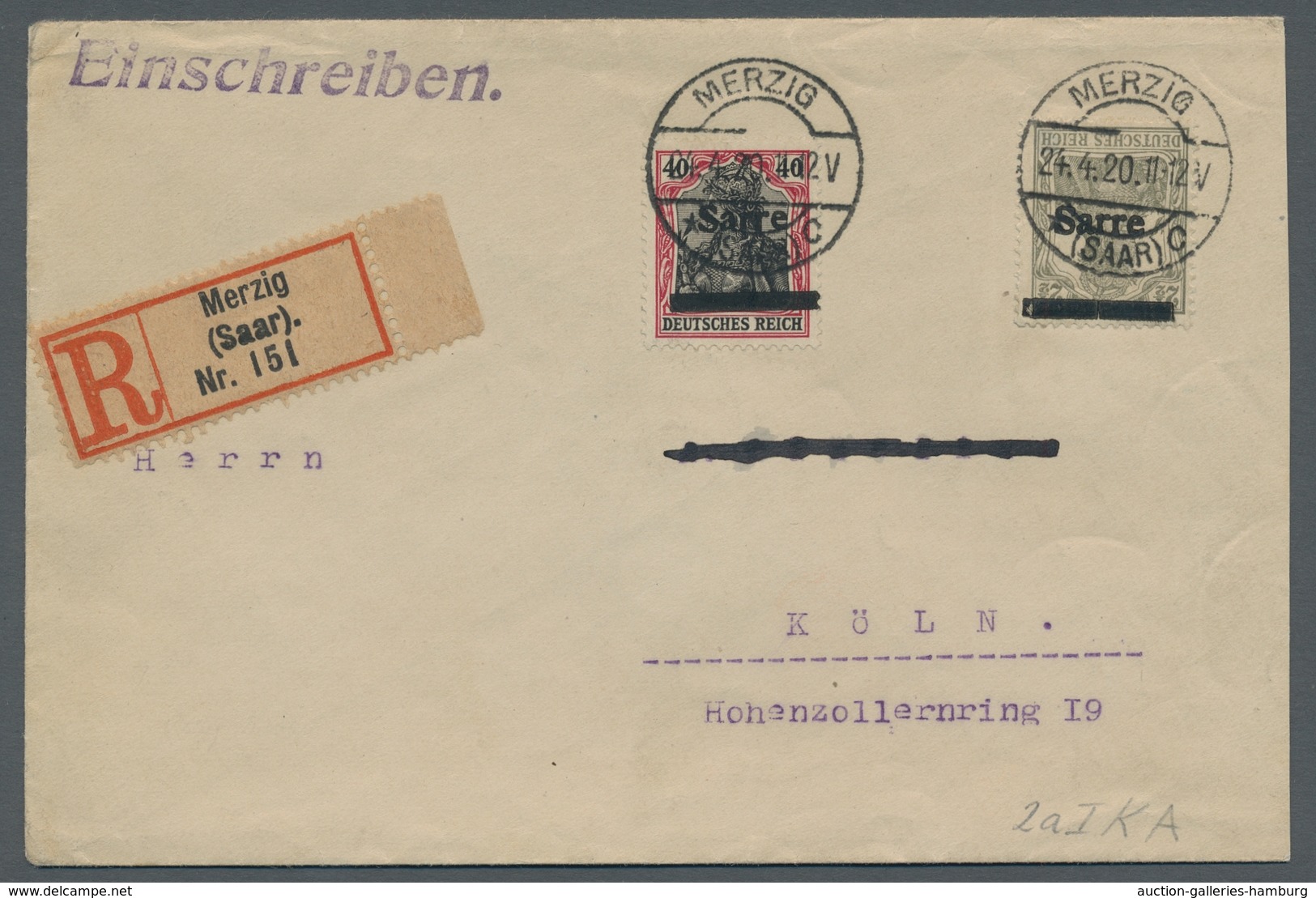 Deutsche Abstimmungsgebiete: Saargebiet: 1920, "2 ½ Pfg. Germania/Sarre Mit Kopfstehendem Aufdruck", - Covers & Documents