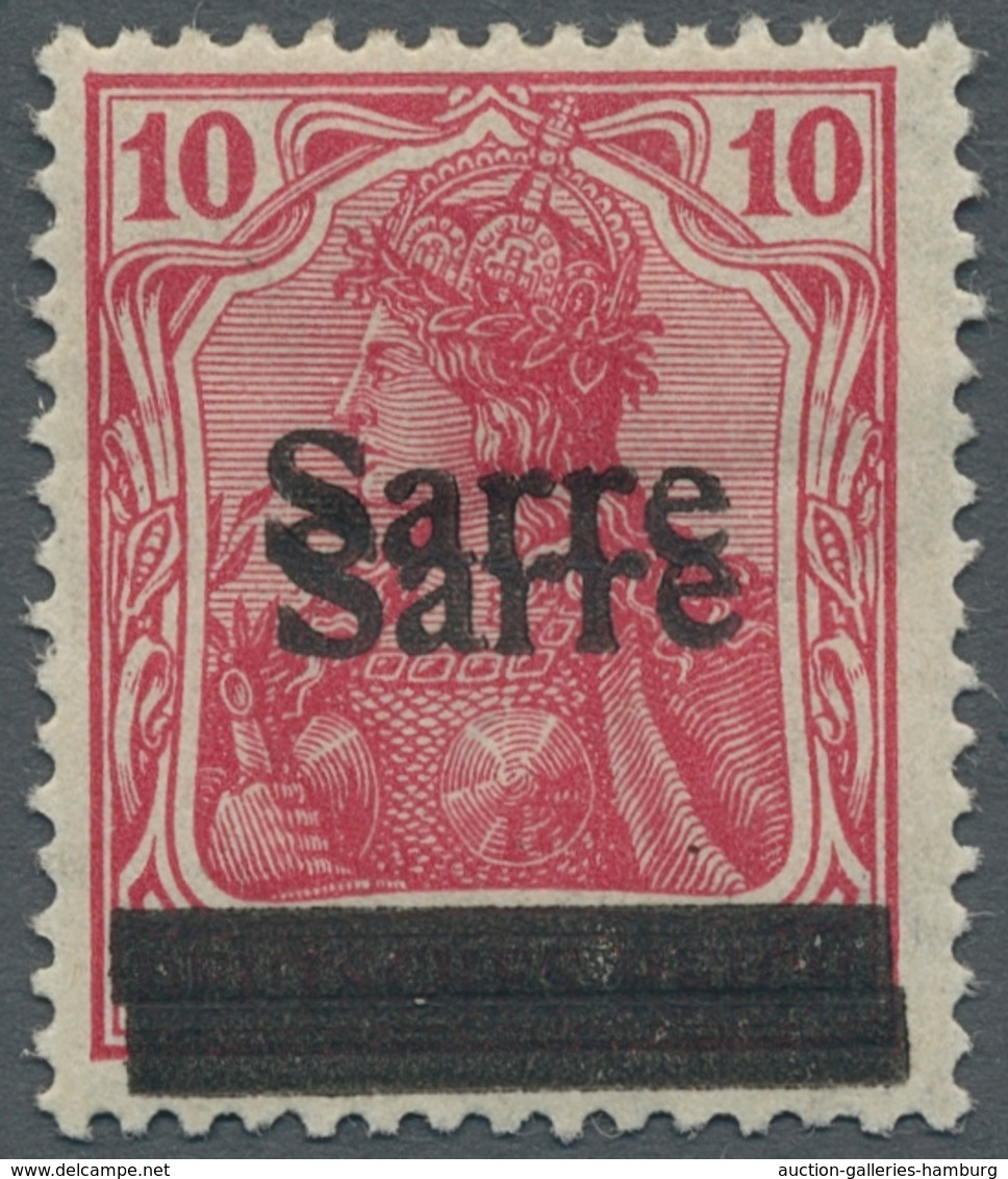 Deutsche Abstimmungsgebiete: Saargebiet: 1920, "10 Pfg. Germania/Sarre Mit Doppeltem Aufdruck", Unge - Briefe U. Dokumente