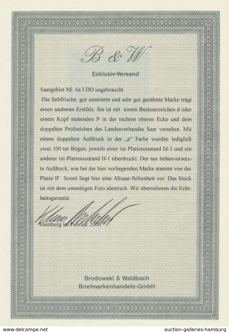 Deutsche Abstimmungsgebiete: Saargebiet: 1920, "10 Pfg. Germania/Sarre Mit Doppeltem Aufdruck", Unge - Cartas & Documentos