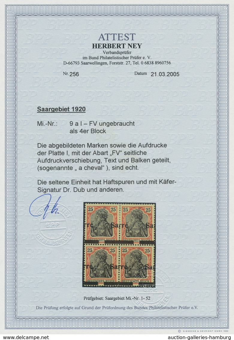 Deutsche Abstimmungsgebiete: Saargebiet: 1920, "25 Pfg. Germania/Sarre Mit Aufdruckverschiebung Text - Lettres & Documents