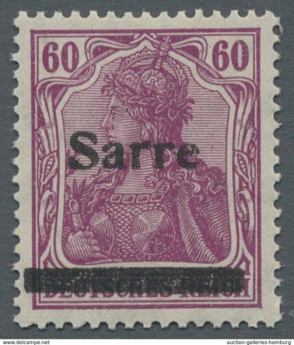 Deutsche Abstimmungsgebiete: Saargebiet: 1920, "60 Pfg. Germania/Sarre Purpurlila", Die Seltene Farb - Lettres & Documents