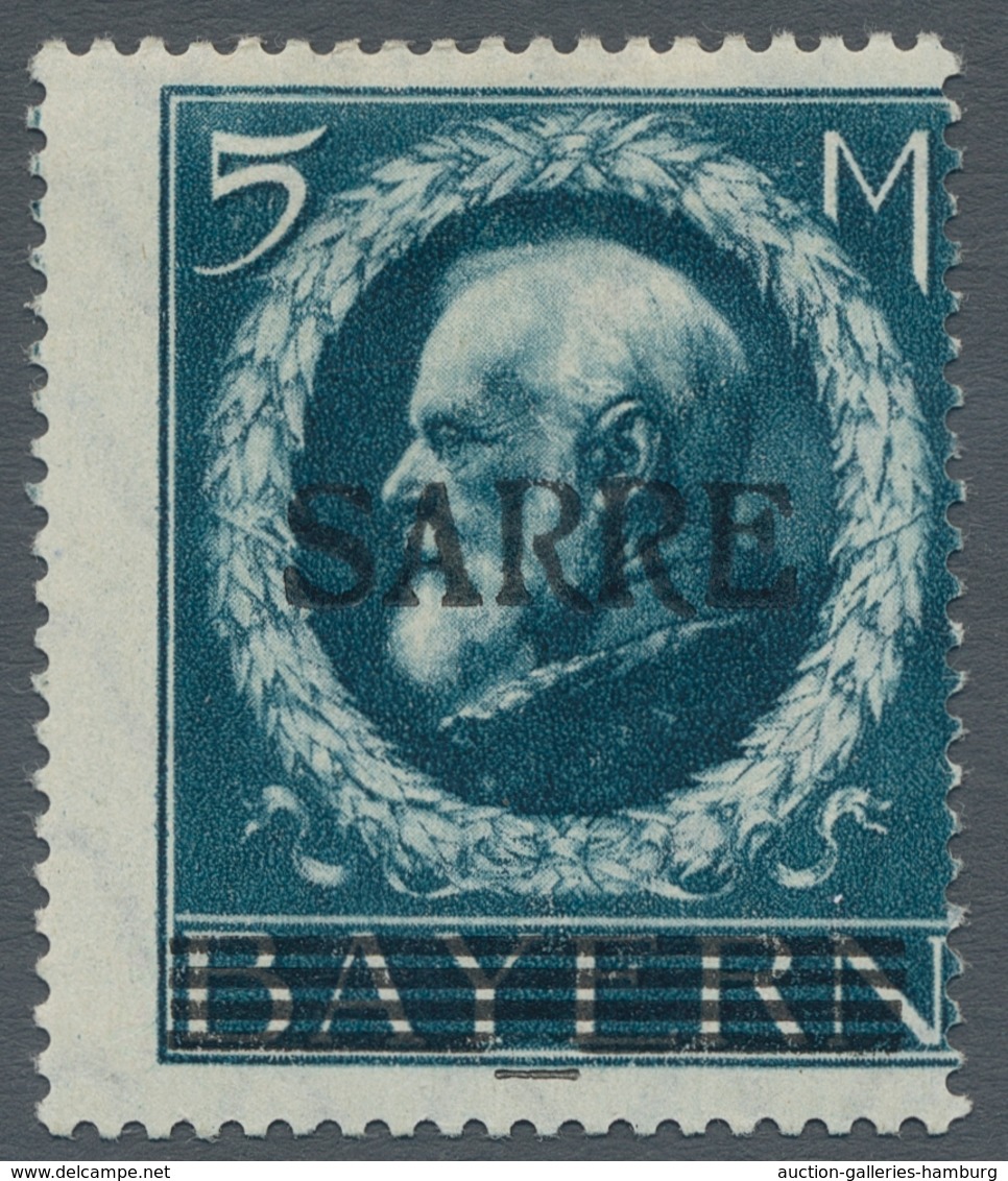 Deutsche Abstimmungsgebiete: Saargebiet: 1920, "5 Mk. Bayern/Sarre Stark Dezentriert (nur Von Zwei B - Lettres & Documents