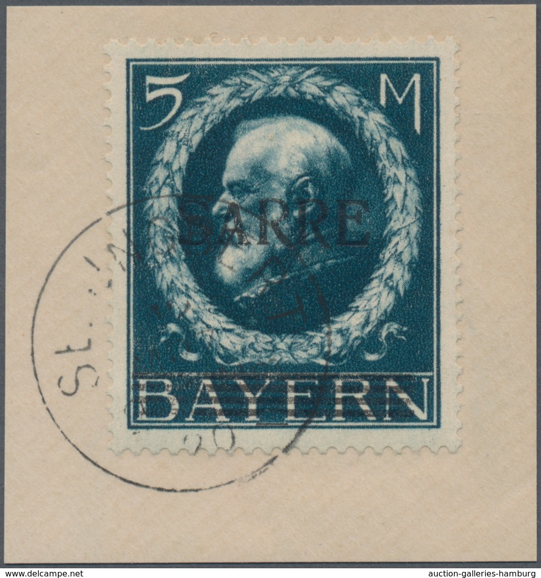 Deutsche Abstimmungsgebiete: Saargebiet: 1920, 5 Mark Blau, Sarre-Bayern Mit AUFDRUCK-ABART: „Kleine - Briefe U. Dokumente