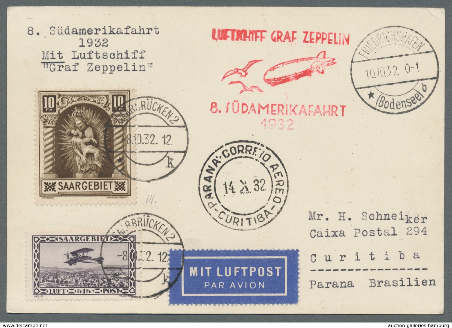 Deutsche Abstimmungsgebiete: Saargebiet: 1932 - 8. SAF, Zuleitung Saar Auf Hochwertig Mit Mi. 103 II - Briefe U. Dokumente
