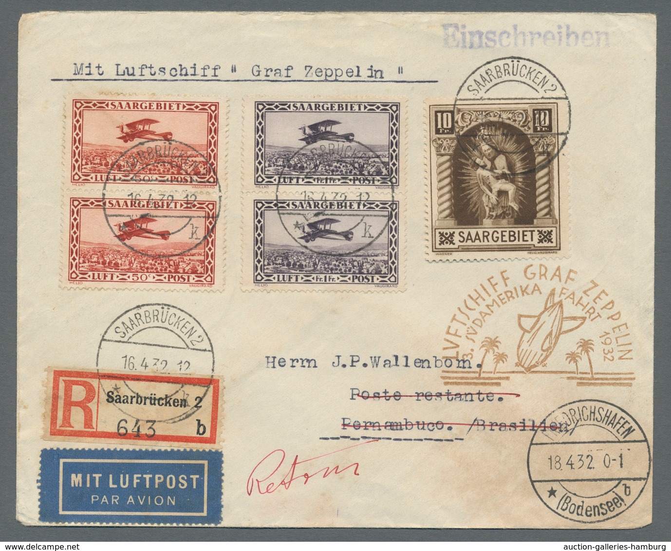 Deutsche Abstimmungsgebiete: Saargebiet: 1932 - 1. SAF, Zuleitung Saar Auf Hochwertig Mit Mi. 126 IX - Lettres & Documents
