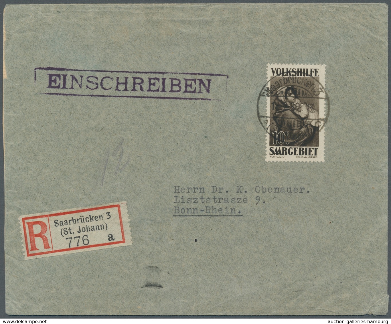 Deutsche Abstimmungsgebiete: Saargebiet: 1929, "10 Fr. Volkshilfe" Mit Zentralem SAARBRÜCKEN 3 * (ST - Cartas & Documentos