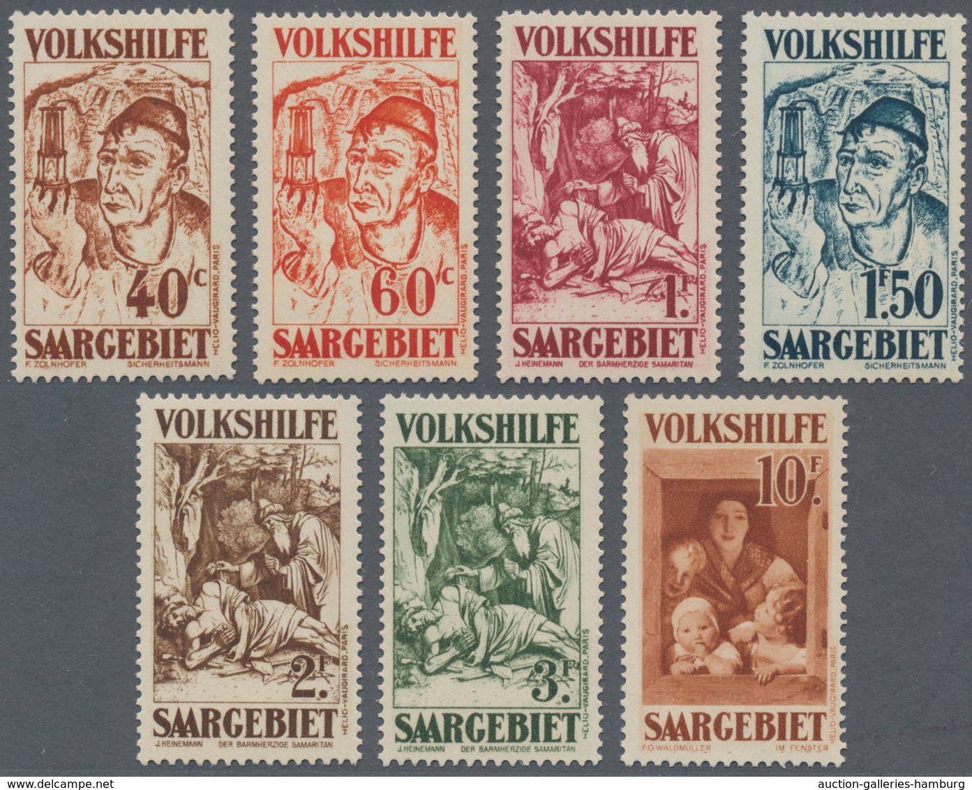 Deutsche Abstimmungsgebiete: Saargebiet: 1931, Volkshilfe: Gemälde (III), 7 Postfrische Werte, Tadel - Briefe U. Dokumente
