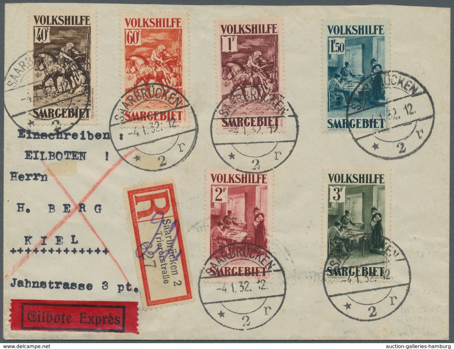 Deutsche Abstimmungsgebiete: Saargebiet: 1931, "Volkshilfe - Gemälde IV" Komplett Auf Zwei R-Briefen - Lettres & Documents