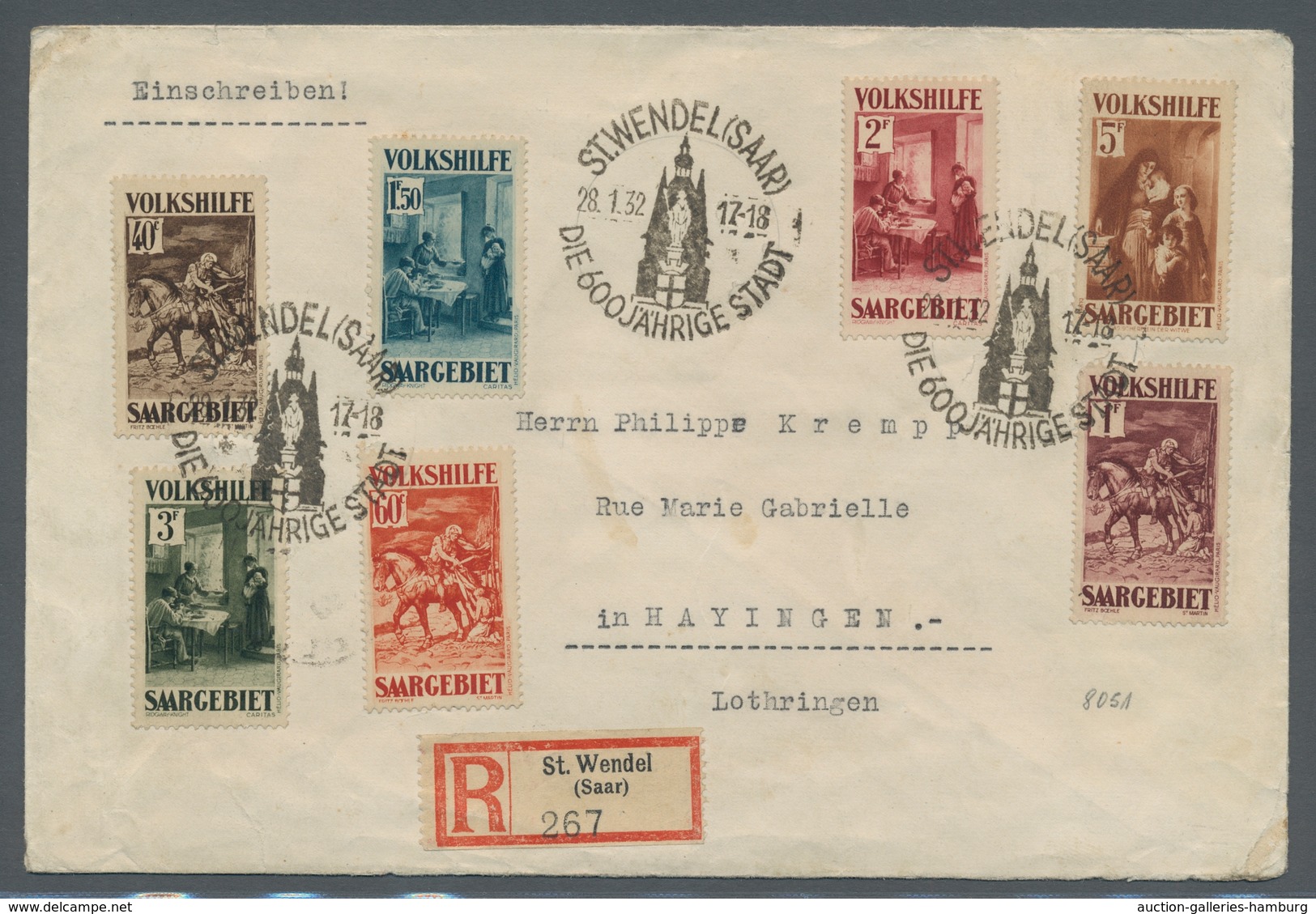 Deutsche Abstimmungsgebiete: Saargebiet: 1931, "Volkshilfe Gemälde IV" Komplett Auf Satz-R-Brief Mit - Cartas & Documentos