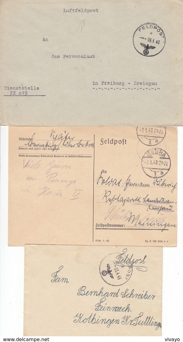 1943 - GERMANY - III REICH - FELDPOST - FIELD POST - CORREO DE CAMPAÑA - 3 COVERS - Briefe U. Dokumente