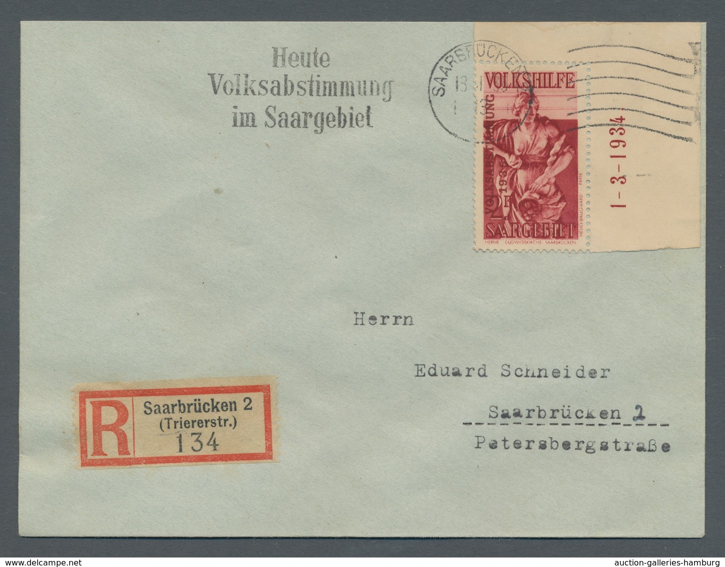Deutsche Abstimmungsgebiete: Saargebiet: 1934, "Volkshilfe/Volksabstimmung" Komplett Auf Insgesamt S - Lettres & Documents