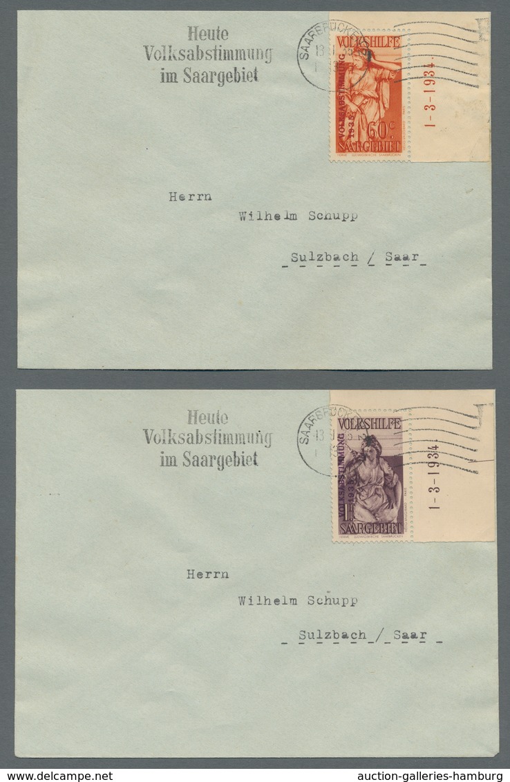 Deutsche Abstimmungsgebiete: Saargebiet: 1934, "Volkshilfe/Volksabstimmung" Komplett Auf Insgesamt S - Lettres & Documents