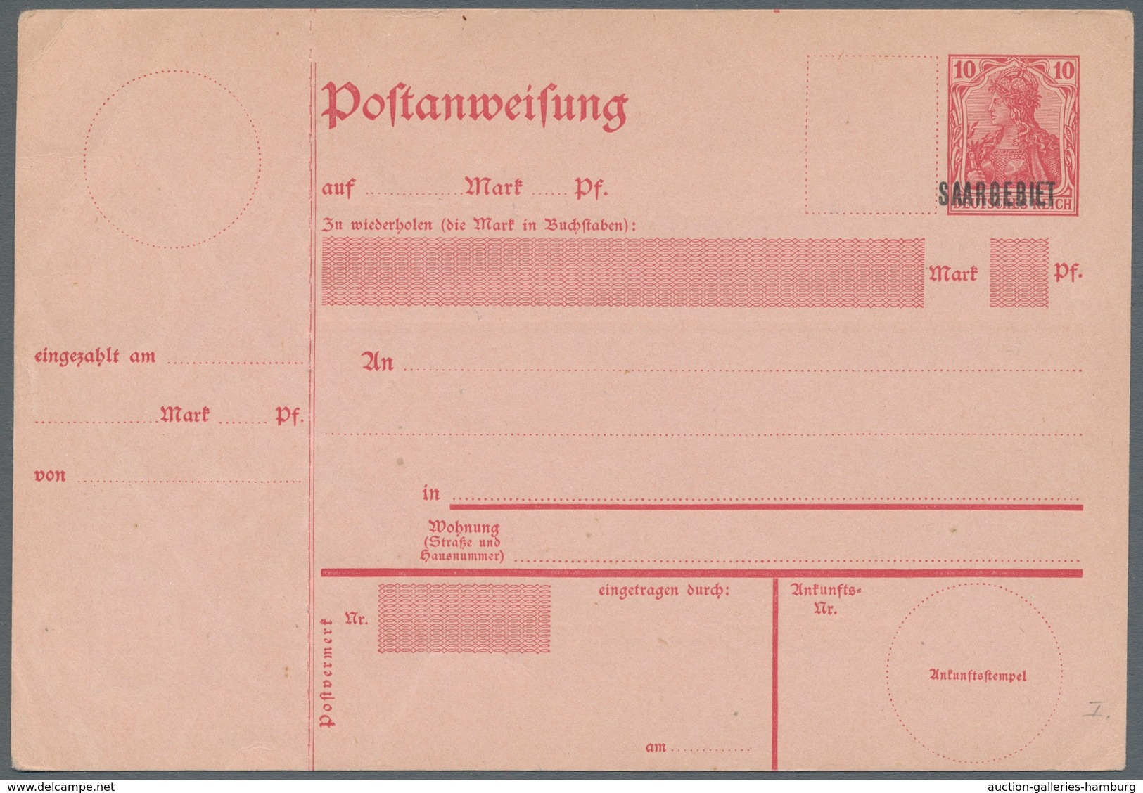 Deutsche Abstimmungsgebiete: Saargebiet - Ganzsachen: 1920/21, "10 Pfg. Germania/Saargebiet", Ungebr - Entiers Postaux