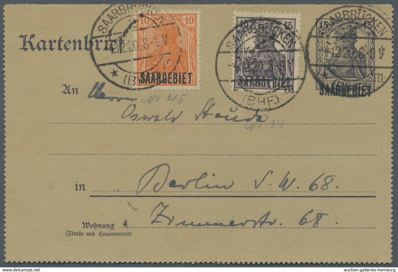Deutsche Abstimmungsgebiete: Saargebiet - Ganzsachen: 1920, Vier Gebrauchte Kartenbriefe In Guter Er - Postwaardestukken