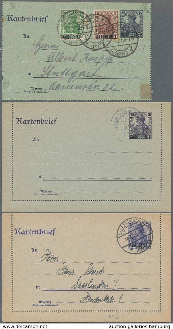 Deutsche Abstimmungsgebiete: Saargebiet - Ganzsachen: 1920, Vier Gebrauchte Kartenbriefe In Guter Er - Ganzsachen