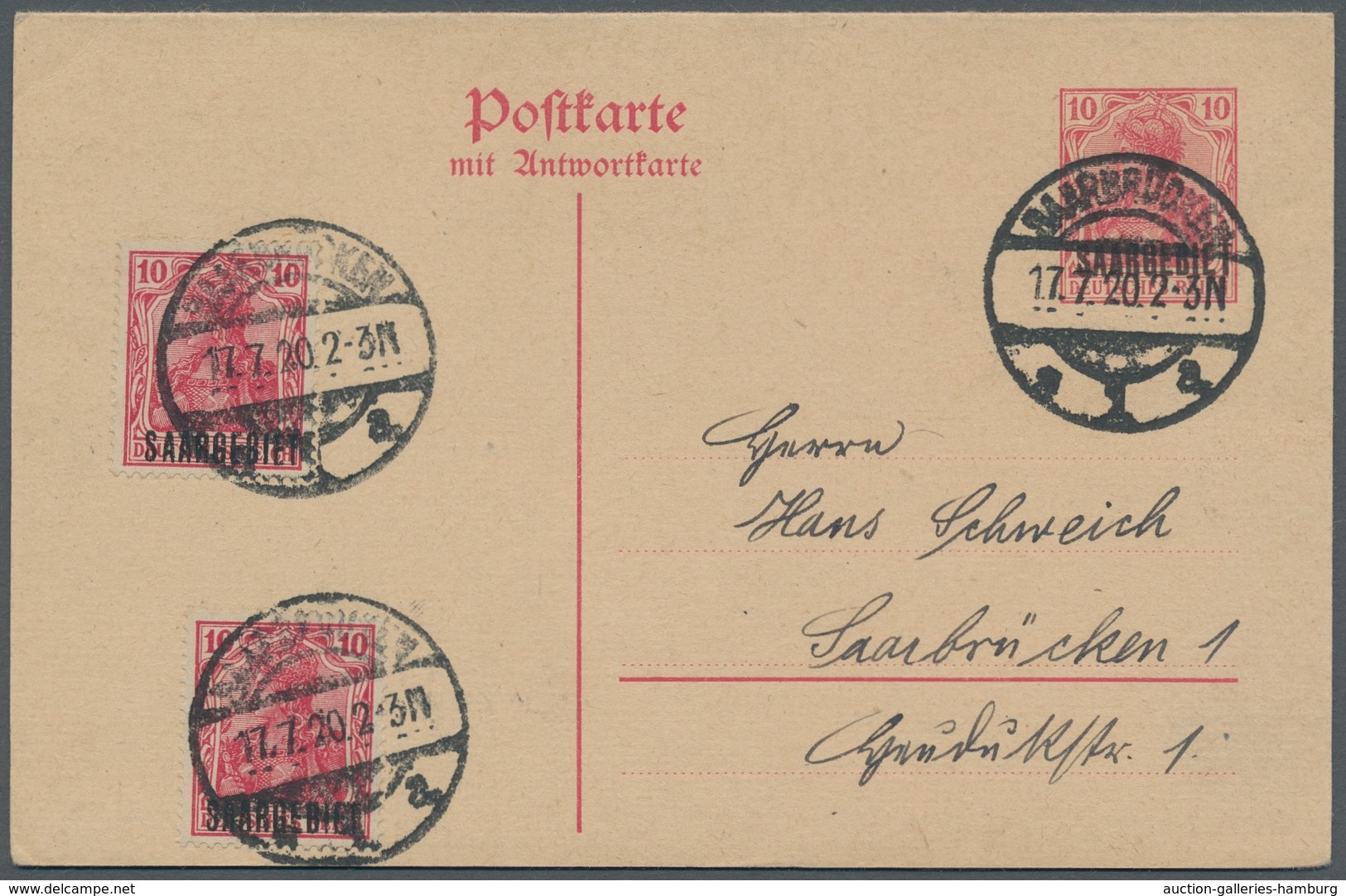Deutsche Abstimmungsgebiete: Saargebiet - Ganzsachen: 1920-21, Zusammenstellung Von 15 Gebrauchten G - Entiers Postaux