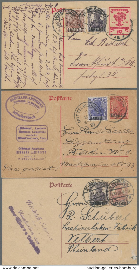 Deutsche Abstimmungsgebiete: Saargebiet - Ganzsachen: 1920-21, Zusammenstellung Von 15 Gebrauchten G - Enteros Postales