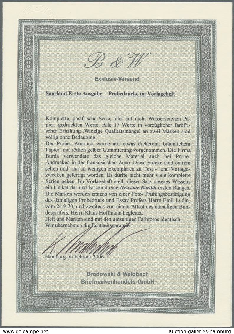 Saarland (1947/56): 1947, "Saar I Als Probe-Andrucke", 17 Postfrische Werte Auf Leicht Dickerem Papi - Andere & Zonder Classificatie