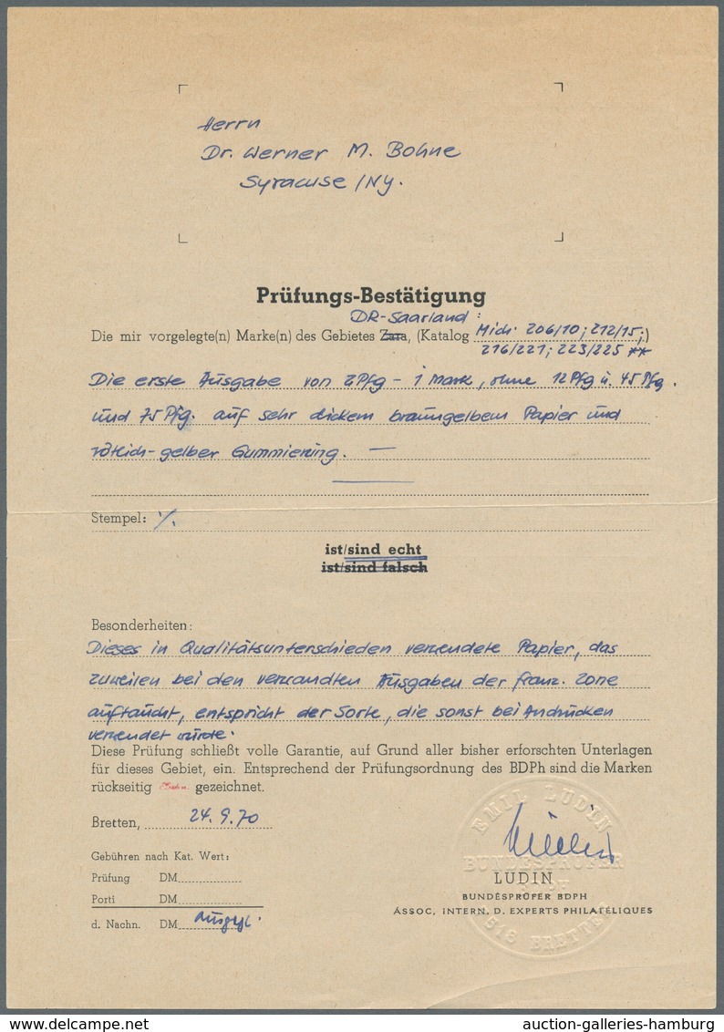 Saarland (1947/56): 1947, "Saar I Als Probe-Andrucke", 17 Postfrische Werte Auf Leicht Dickerem Papi - Andere & Zonder Classificatie