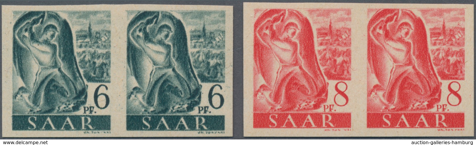 Saarland (1947/56): 1947, 6 Pf Schwarzblaugrün Und 8 Pf Rot Je Im Waager. Paar Postfrisch, Ungezähnt - Sonstige & Ohne Zuordnung